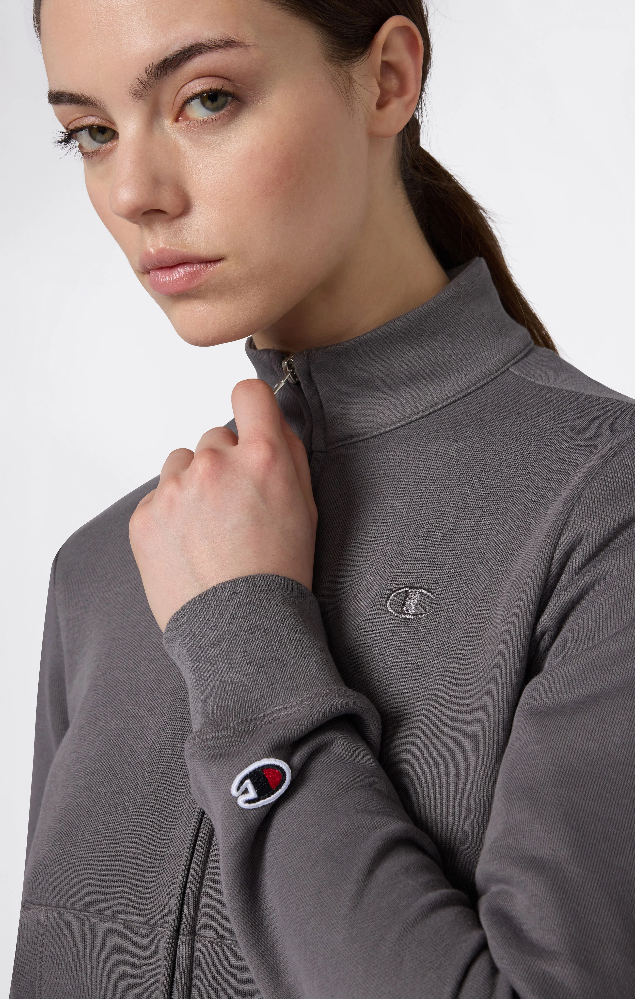 Women’s Lightweight Full Zip Sweatshirt with Tonal Embroidered “C” Logo Icons - Image 3