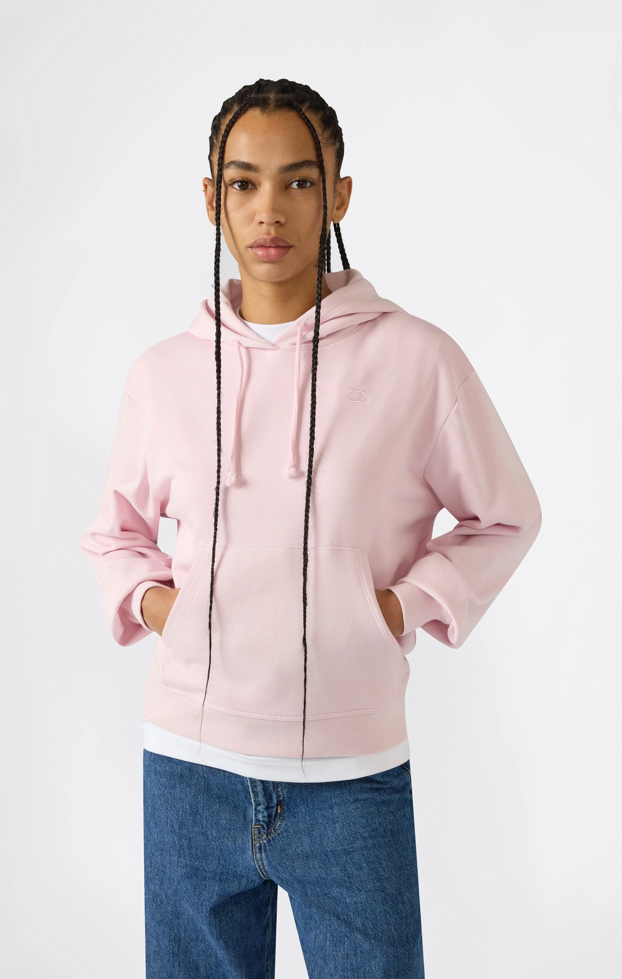 Women’s Lightweight Hooded Sweatshirt with Tonal Embroidered “C” Logo Icons