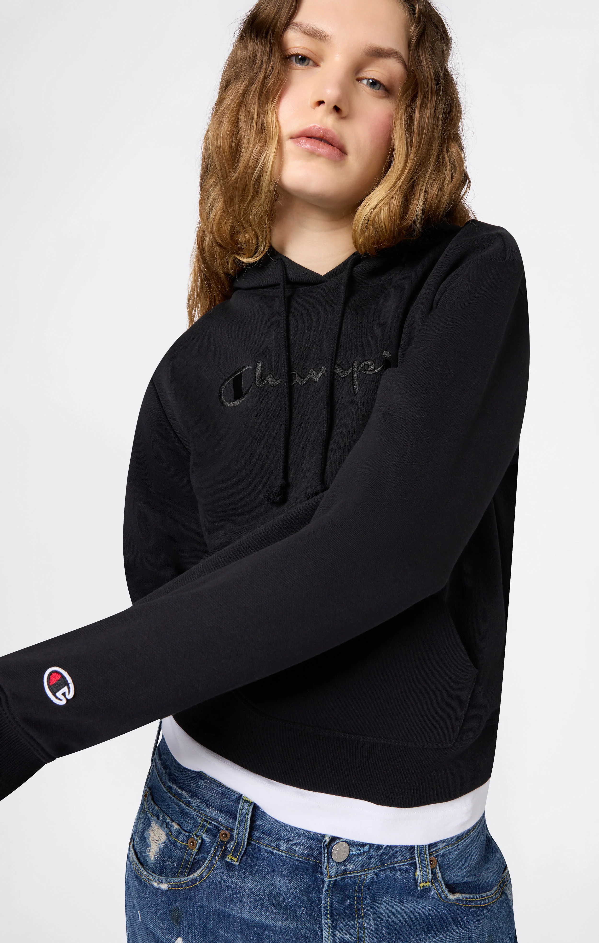 Women’s Lightweight Hooded Sweatshirt with Tonal Embroidered Maxi Logo Icons - Image 3