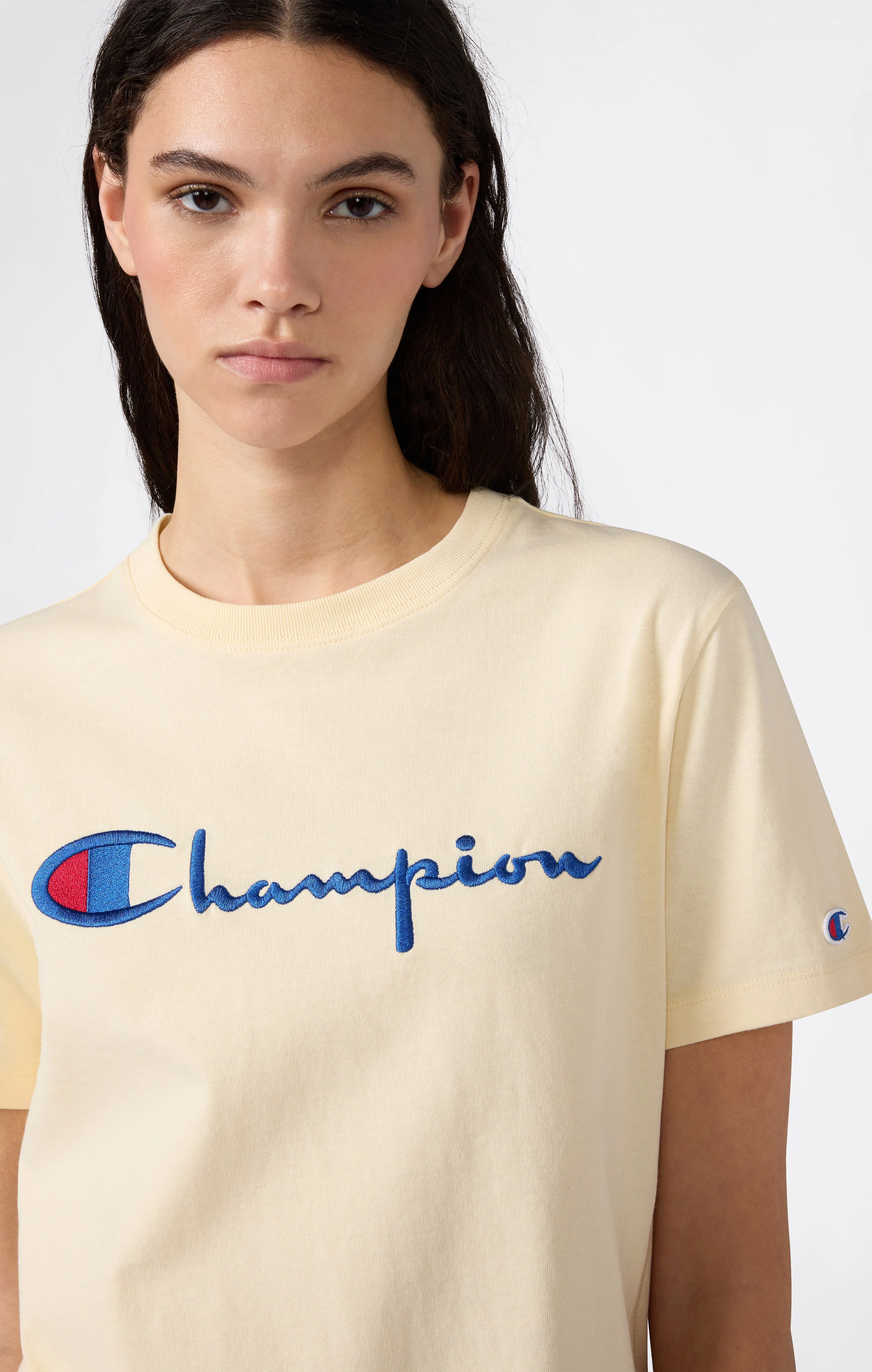 Women’s Reverse Weave Crewneck T-Shirt with Embroidered Logo - Image 2