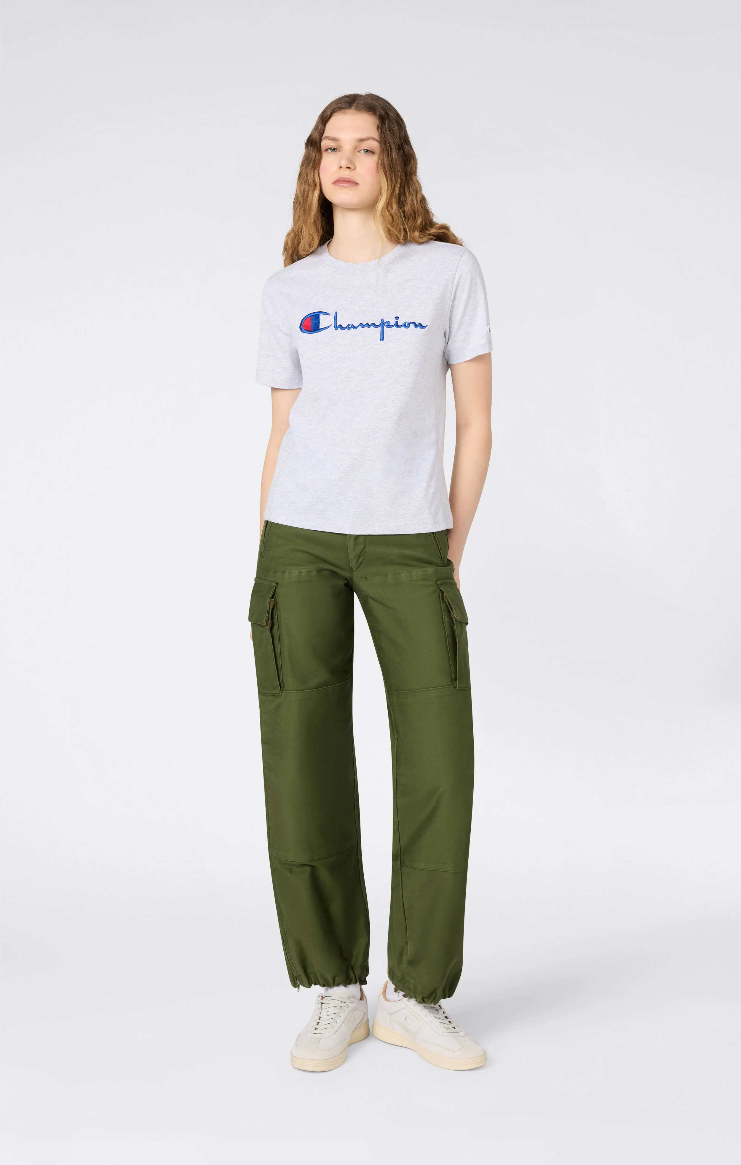 Women’s Reverse Weave Crewneck T-Shirt with Embroidered Logo - Image 2