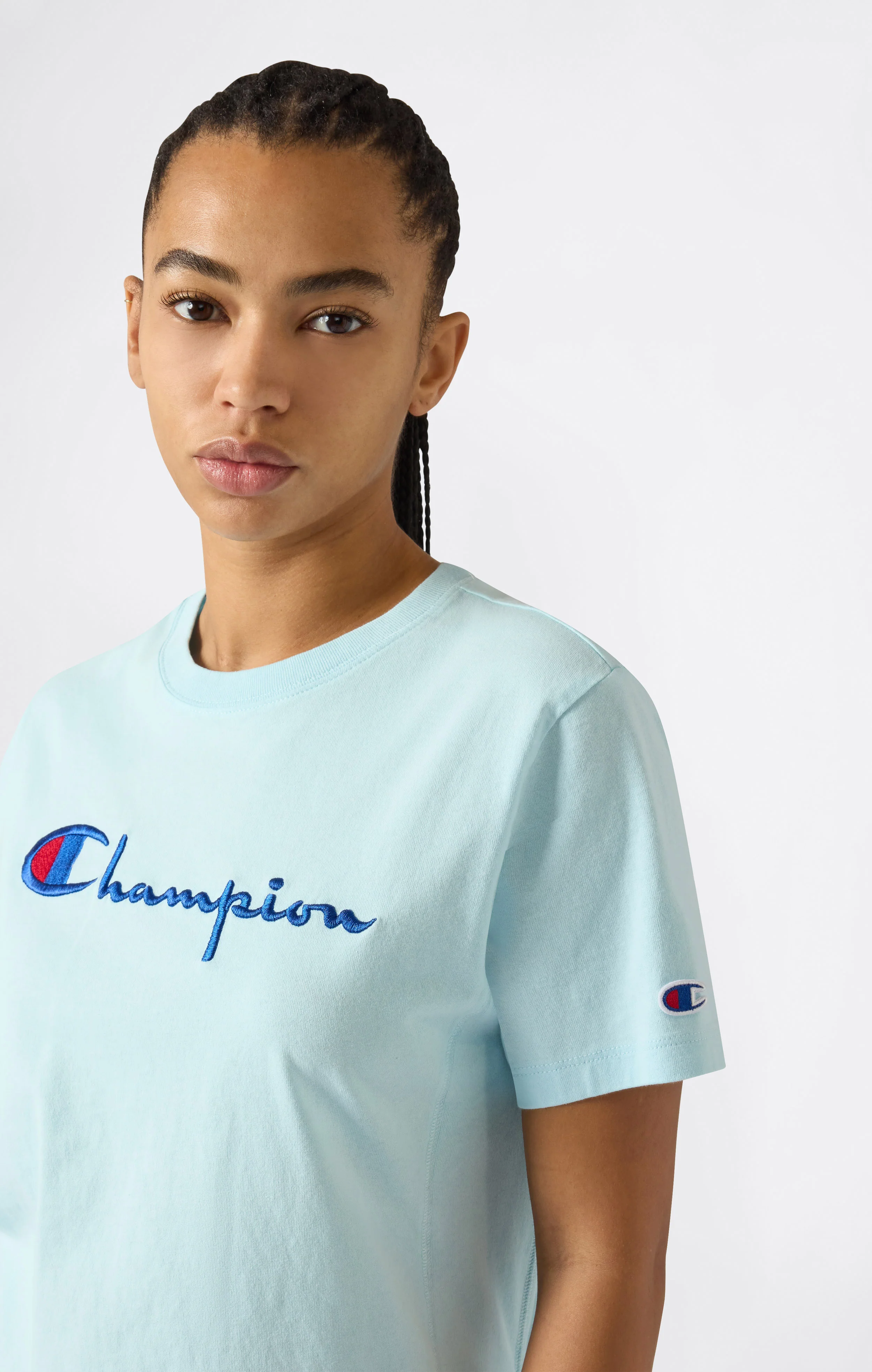 Women’s Reverse Weave Crewneck T-Shirt with Embroidered Logo - Image 2