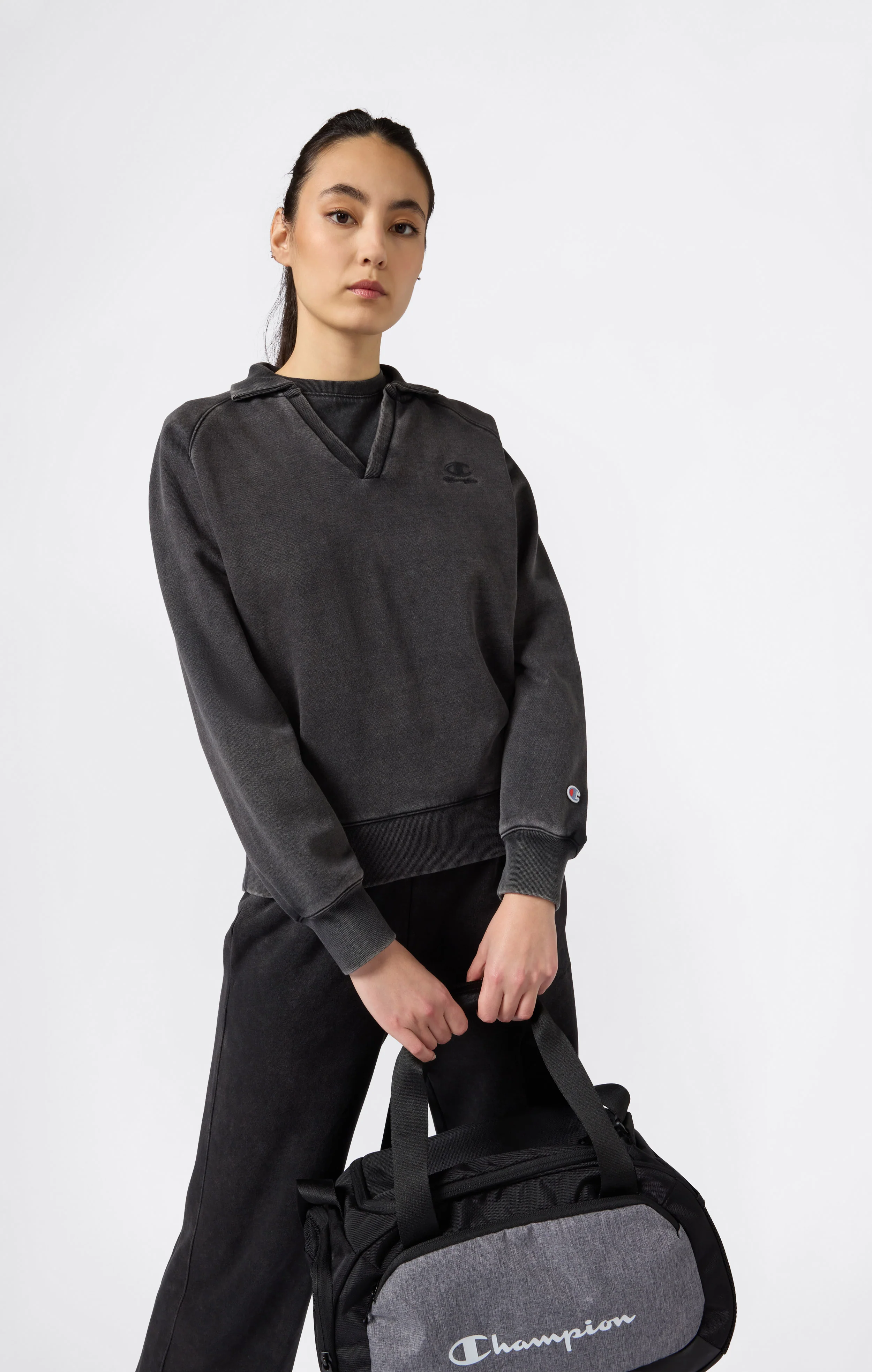Women's Washed Polo Neck Fleece Sweatshirt Icons - Image 4