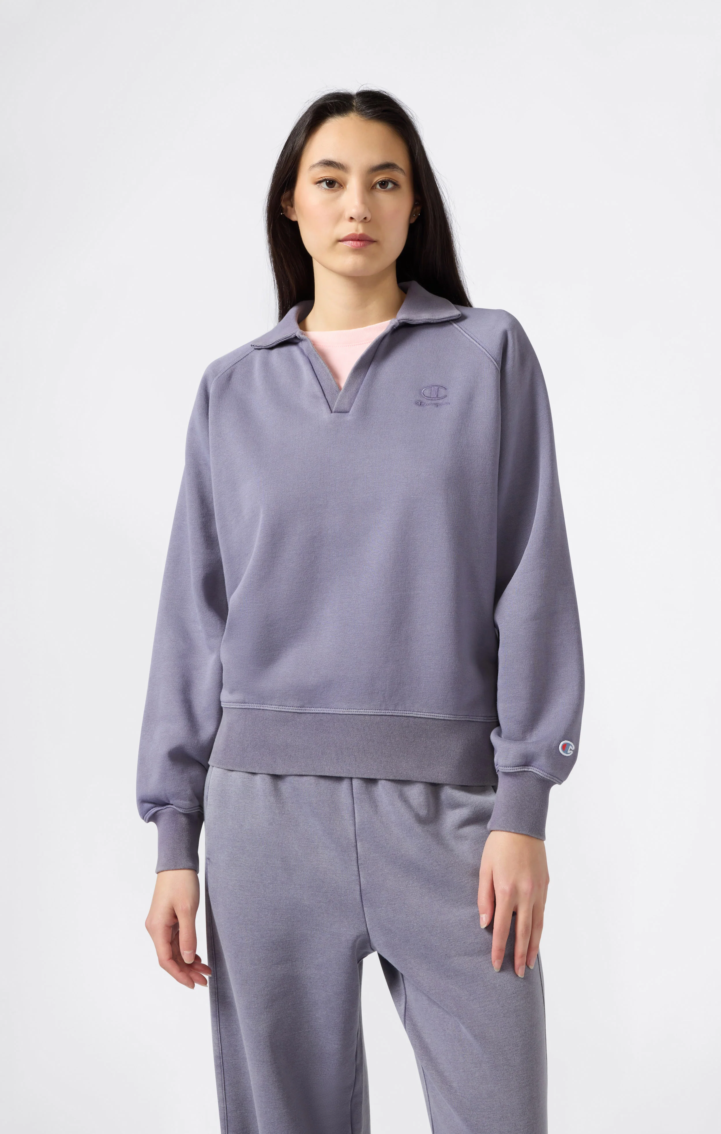 Women's Washed Polo Neck Fleece Sweatshirt Icons
